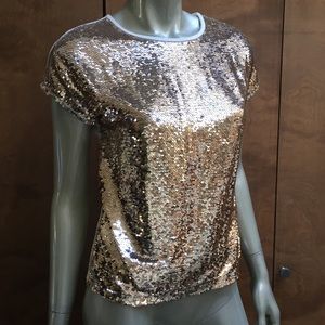 Bar 111 gold sequin & off-white cap sleeve top XS